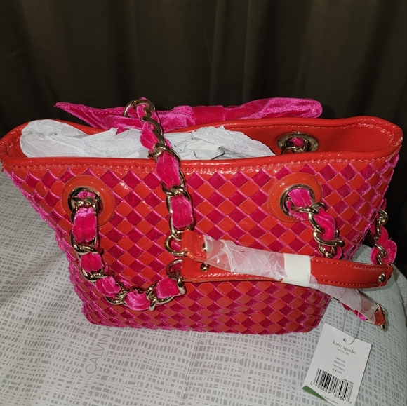 Kate Spade Mini Coal Pink Velvet Weave Purse Handbag PXRU2222 - Picture 2 of 10